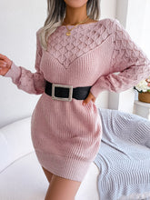 Openwork Boat Neck Sweater Dress OutfitFlow